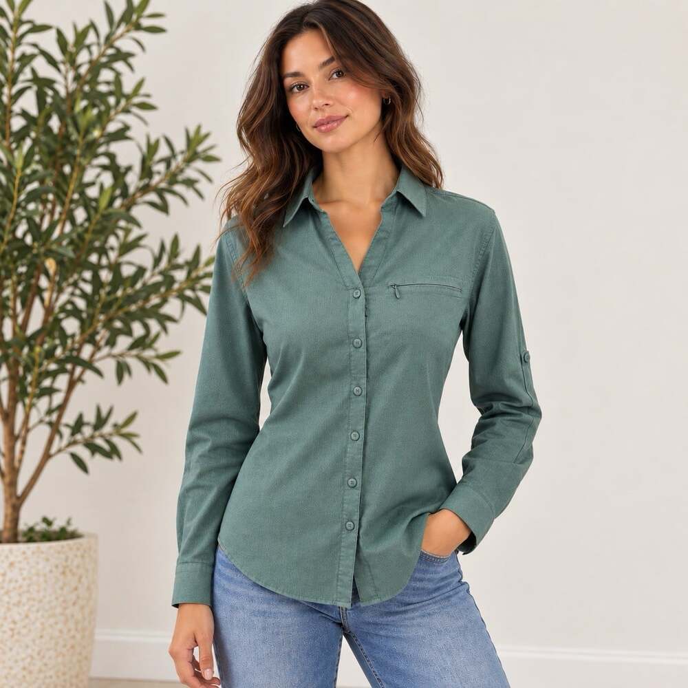 Duluth Trading Breezeshooter Womens L Green Cooling Ventilated Shirt Zip Pocket